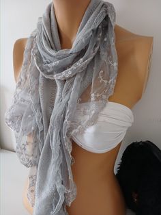 Lace Scarf, Gray Lace scarf Lacy Scarf, Scarf For Women, Lace Scarf, Women Christmas, Scarf Gift, Christmas Gifts For Women, Gift Birthday, Womens Scarves, Scarf Wrap