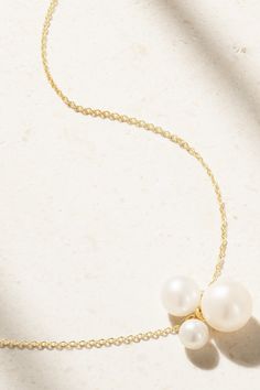 The simplicity of Sophie Billie Brahe's 'Stella' necklace ensures it has all the makings of a modern heirloom. It's handcrafted from 14-karat recycled gold and set with three lustrous freshwater pearls that graduate in size. Elegant Lariat Necklace With Cable Chain For Formal Occasions, Elegant Cable Chain Necklace For Wedding, Elegant Wedding Cable Chain Necklace, Yellow Gold Pearl Chain Necklace, White Fine Jewelry For Everyday Elegance, Elegant Round Gold-plated Lariat Necklace, Elegant Gold Plated Lariat Necklace, Elegant Round Gold Plated Lariat Necklace, Elegant Long Necklace With Cable Chain