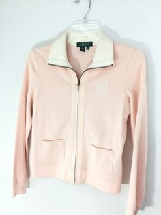 Ralph Lauren PP Petite Womens Light Pink Cotton Knit Zippered Jacket Collar New. Shipped with USPS. 18” across underarms. 20.5” from shoulder to hem. Long sleeves. 100% cotton. Light pink with off white collar. Endless Fashion, Bday Wishlist, Jacket Collar, Ralph Lauren Jacket, Winter 2022, Jacket Women, White Collar, Pink Cotton, Cotton Knit