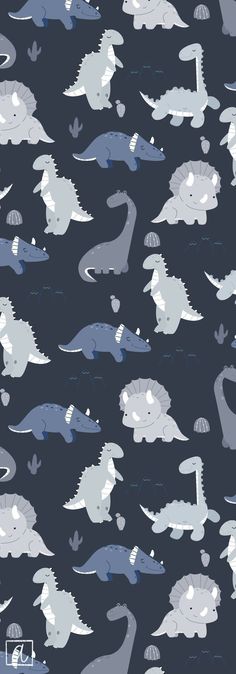 a blue and white pattern with dinosaurs on it's backgroung surface