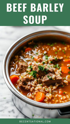 Beef Barley Soup - Slow-cooked to perfection, this Beef Barley Soup is packed with flavor and nutrients! An essential Beef Soup recipe for the season, it’s also one of the best Easy Slow Cooker Recipes to try. Save this pin for a cozy Crockpot Soup your whole family will enjoy.