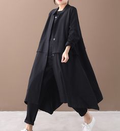 Long Women Casual Hooded Parka Plus Size Coat Jacket ,Custom make service available! Please feel free to contact us if you want custom made for this coat.Materials: cotton blendedMeasurement: One size fits all . length116cmbust 110cm Most of our coat are made of cotton linen fabric, soft and breathy. loose dresses to make you comfortable all the time.Flattering cut. Makes you look slimmer and matches easily.Payment:We accept payment by paypal and credit card. if you would like to pay by credit c Cotton Long Coat, Oversized Cotton Outerwear With Buttons, Oversized Black Cotton Outerwear, Long Cotton Outerwear With Pockets, Long Cotton Outerwear With Buttons, Oversized Long Coat In Lagenlook Style, Black Oversized Long Outerwear, Oversized Long Black Outerwear, Black Long Oversized Outerwear