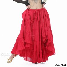 Olivia Mark - Belly Dance Tribal Skirt with Full Swing for Belly Dancing Belly Dance Skirt, Boho Festival Fashion, Dance Tops, Red Boho, Pleated Maxi Skirt, Dance Skirt, Long Skirts For Women, Belly Dancing, Pleated Maxi