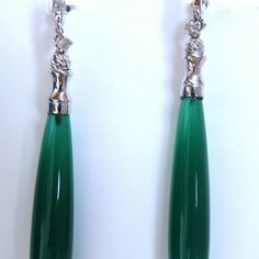 Extra Long Sleek Jade Drop Dangle Earrings Natural Matching Green Jade. 37x8.2 Mm .30 Carat Round Brilliant Cut Natural Diamonds. G Color Vs2 Clarity 14 Karat White Gold 12.2 G Earrings Measure 2.6 Inch Long Elegant Green Earrings With Polished Finish, Elegant Green Polished Earrings, Elegant Green Long Drop Earrings, Green Long Drop Earrings For Formal Occasions, Elegant Green Earrings For Formal Occasions, Drop Diamond Earrings, Geometric Statement Earrings, Tassel Earing, Crystal Heart Earrings