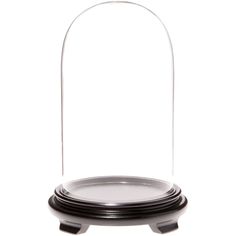 a glass display case with two black plates on it's sides and an oval base