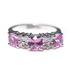 14kt White Gold Pink Sapphire & Diamond Ring Luxury Pink Platinum Rings, Brilliant Cut Pink Sapphire Diamond Ring In White Gold, Pink Platinum Diamond Ring For Anniversary, Elegant Multi-stone Pink Sapphire Diamond Ring, Fine Jewelry Pink Sapphire Diamond Ring With Multi-stones, Fine Jewelry Pink Sapphire Multi-stone Diamond Ring, Pink Platinum Ring With Gemstone, Pink Platinum Gemstone Ring, Exquisite Pink Sapphire Rings For Formal Occasions