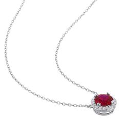 White Gold Ruby Necklaces With Brilliant Cut, White Gold Ruby Necklace With Brilliant Cut, Ruby Necklace With Brilliant Cut, Brilliant Cut Ruby Necklace In Round Shape, Formal Ruby Necklace With Halo Setting, Red Round Diamond Necklace For Anniversary, Red Diamond Round Necklace For Anniversary, Red Brilliant Cut Necklace Gift, Elegant Ruby Necklace With Halo Setting