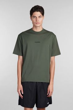 T-Shirt in green polyester, round neck, short sleeves, logo print on front, straight hem, 100% cotton, Made in ItalyGender: MenMaterial: POLYESTERColor: GREENMade in: DEProduct ID: 405018_J47GC0023J20033*Import tax/duty will be calculated at checkout (If applicable) Jil Sander, Logo Print, Round Neck, In Italy, Short Sleeves, Mens Shirts, Mens Outfits, Italy, ? Logo