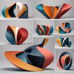 an assortment of different shapes and sizes of paper origami, including the shape of a vase