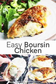 easy boursin chicken in foil with lettuce on the side