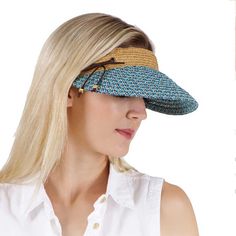 Mixed color woven toyo brim clip-on sun visor with 4" peak. Braided straw band with waxed cord bow and bead. Elasticized inner comfort band. K.Keith logo. 75% toyo, 25% polyester. See all clip-on sun visors. Sun Visor Hat, Classic Hats, Wearing A Hat, Quality Hats, Visor Hats, Sun Visor, Wide Brimmed, Timeless Classic, Hat Fashion