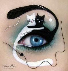 We are not sure where makeup artist Tal Peleg gets her painter’s high, but she sure does some outrageously intricate and fun eyelid art. The one with the crying rainbows gets us every time we look at it. Bat Eyes, Fantasy Make-up, Special Outfits, Mekap Mata, Makeup Challenge, Halloween Things, Halloween Tattoo, Cat Eye Makeup, Eye Makeup Designs