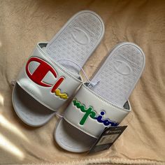 New Womens Champion Slides Champion Slides, Champion Shoes, Shoes Womens, Women's Shoes Sandals, Slides, Shoes Sandals, Color White, Size 7, Women Shoes