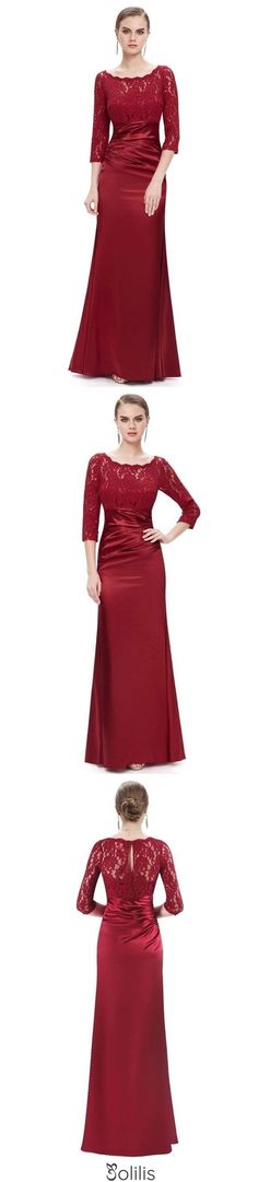 Elegant 3/4 Sleeve Lace Burgundy Formal Dresses Bateau Mermaid Evening Dresses SJS15142, This dress could be custom made, there are no extra cost to do custom size and color Wedding Dresses With Stretch Lace Sleeves, Fitted Long Sleeve Lace Mother Of The Bride Dress, Fitted Lace Long Sleeve Mother Of The Bride Dress, Banquet Evening Dress With Lace Bodice, Fitted Lace Bodice Gown For Banquet, Fitted Gown With Lace Bodice For Banquet, Elegant Lace Mermaid Dress With Sweep Train, Satin Stretch Wedding Dress, Lace Stretch Prom Dresses