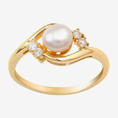 Add this silver treasures 14K gold over silver cultured freshwater pearl and Cubic Zirconia ring to your jewelry collection today! Ring is crafted in 14K gold over silver, features beautIful sparkling Cubic Zirconia and cultured freshwater pearl stones and is available in sizes 7 or 8. Wearing this ring with any wardrobe choice will add a bold statement. Wipe ring clean with a soft cloth.Pearl Type: Cultured Freshwater PearlsRing Style: Promise RingsFeatures: Nickel FreeStone Cut: RoundMetal Col Gold Pearl Wedding Rings, Amethyst Jewelry Ring, Personalized Wedding Ring, Pearl Wedding Ring, Silver Promise Rings, Personalized Wedding Rings, Rings Promise, Gold Promise Rings, Gold Wedding Jewelry