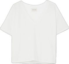 Relaxed Fit V-neck T-shirt For Casual Gatherings, Chic Cotton T-shirt For Casual Gatherings, Relaxed White Top For Casual Gatherings, Oversized White Top For Casual Gatherings, Effortless White T-shirt For Spring, White Effortless T-shirt For Spring, Effortless Cotton T-shirt For Spring, Relaxed Cotton Short Sleeve Loungewear Top, Relaxed Cotton Short Sleeve Top For Loungewear