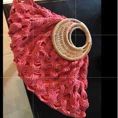 Nwot Beautiful Crochet Bag/Beach Bag In Coral, With Woven Bamboo Handles. Magnetic Snap Closing. Smoke Free And Pet Free Home. Summer Beach Pouch Shoulder Bag, Beach Season Shoulder Bag Pouch, Pink Bucket Shoulder Bag For Beach, Pink Bucket Shoulder Bag For The Beach, Pink Beach Bucket Shoulder Bag, Casual Pink Tote Beach Bag, Summer Crochet Pouch Bag For Vacation, Pink Summer Shoulder Bag For Everyday Use, Pink Vacation Bags With Braided Handles