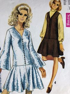 Simplicity 8287 Dress PatternDress or JumperMid leg or mini lengthFlared skirtDrop waistV neckline or collarAngel bell sleevesSleeveless as wellThis is the original pattern, not a reproduction copy.Size Vintage 12: Bust - 34inches (86. 36cm) Waist - 25. 5inches (64. 77cm) Hips - 36inches (91. 44cm) Label: Simplicity 82872021434Condition: Partially Cut/Complete/Checked. Instructions included. Checked. Envelope shows minimal wear; see all photos. Sold as is.Provenance: late1960s; 1969 1960s Sewing Patterns, 60s Mod Dress Pattern, 1960s Sewing Patterns Free, Vintage 60s Dress, 1960’s Sewing Patterns, Simplicity Patterns Dresses, Simplicity 9642, Vintage Dress 60s, Vintage Dresses 1960s