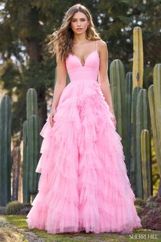 Sherri Hill 55639 - Ruffle tulle ballgown with spaghetti straps. Tulle Gown With Spaghetti Straps For Gala, Tulle Gown With Spaghetti Straps For Debutante Ball, Spaghetti Strap Tulle Gown For Debutante Ball, Tulle Ball Gown With Spaghetti Straps For Debutante Ball, Spring Tulle Ball Gown With Ruffles, Spring Tulle Gown For Quinceanera, Spring Quinceanera Tulle Ball Gown, Spring Quinceanera Tulle Gown, Ruffle Prom Dress