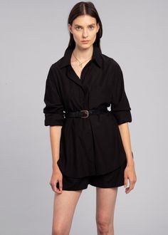 Lui Organic Cotton Shirt - Black Shirt The Frankie Shop Black Oversized Tops With Spread Collar, Black Cotton Shirt Dress With Relaxed Fit, Black Oversized Top With Spread Collar, Black Relaxed Fit Button-up Shirt Dress, Black Cotton Relaxed Fit Shirt Dress, Black Relaxed Fit Cotton Shirt Dress, Black Shirt With Button Cuffs And Relaxed Fit, Black Relaxed Fit Shirt With Button Cuffs, Black Relaxed Fit Shirt Dress For Work