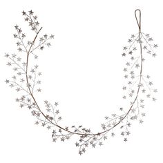 a white background with silver stars and branches in the shape of a wreath on top of each other