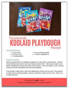 the koolaid playdouh recipe is shown in this ad for koolaid