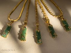 Dark Green Jade Bamboo Necklace with gold filled Chain , Nephrite Jade Pendant Necklace,Tiny Link Chain, Best Bridesmaid Gift Nephrite Jade Pendant Necklace represent Health, Wealth, Protection. ♡ Jade Stone Pendants bring good luck, contentment and abundance into your life. ♡ 5 Reason to Purchase from GOLDOVA;  CHAIN * METARIAL * Materials: 18K Gold Filled, High Quality Stainless Steel  * WATERPROOF and Non Tarnish  * Hypoallergenic - 100% Nickel and Lead Free Our Gold Filled Jewelry is tarnish Dainty Gold Jade Necklace, Jade Bamboo, Bamboo Necklace, Elegant Gift Wrapping, Jade Pendant Necklace, Nephrite Jade, Etsy Bridesmaid Gifts, Health Wealth, Jade Stone