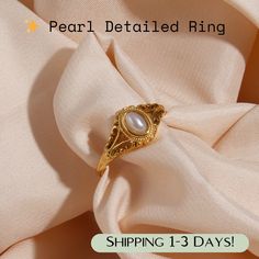 Vintage Stainless Steel Ring with Pearl Detail - Ideal for Marriage Proposals and Special Gifts This elegant vintage style ring perfectly combines elegance and elegance. Its design, decorated with pearl stone details, adds a unique beauty to the ring and makes it a perfect choice for special moments.  Features: Material: The ring is made of durable and long-lasting stainless steel material. In this way, it has a structure that is both stylish and durable.  Design: Standing out with its vintage s Pearl Wedding Rings Vintage, Cheap Vintage Midi Rings, Unique Necklaces Vintage Style, Art Deco Pearl Engagement Ring, Gold Ring Pearl, Pearl Ring Aesthetic, Gold And Pearl Ring, Pearl Wedding Ring Vintage, Pearl And Emerald Ring