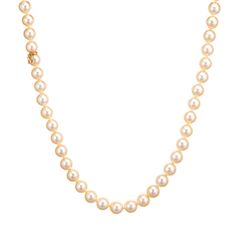 This is part of Chairish’s Fine Jewelry assortment.  Elegant Mikimoto cultured Akoya pearl necklace finished with a 18k yellow gold clasp (circa 2003).   8mm cultured Akoya pearls are individually knotted. The pearls are lustrous and show a glossy golden champagne hue.   The necklace was created in 2003 as a special anniversary edition to celebrate 110 years of Mikimoto (1893-2003). The special edition strand is a testament to Mikimoto craftsmanship. The pearls were produced with a piece of a go Masonic Jewelry, Russian Jewelry, Golden Champagne, Akoya Pearl Necklace, Antique Jewelry Necklace, Contemporary Necklace, Golden South Sea Pearls, Blue Beaded Necklace, Citrine Beads