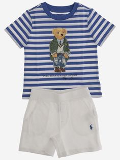 Set made of cotton T-shirt with crew neck, Polo Bear print, short sleeves, all-over striped pattern Short pants with elasticized waist, front logo detail Multi Made in Bangladesh Composition: 100% cotton | Polo Ralph Lauren Baby Boy's Two-piece Cotton Outfit Set in Red | SS24 Polo Set Outfit, White Cotton Casual Sets, Casual White Cotton Sets, White Graphic Print Sets With Relaxed Fit, White Cotton Short Sleeve Sets, Casual Cotton Sets With Logo Print, Cotton Sets With Graphic Print And Relaxed Fit, Casual Cotton Sets With Graphic Print, Sporty Cotton Sets With Graphic Print