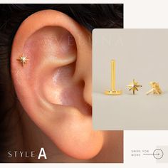 two ear piercings with stars on them and the same one in gold or silver