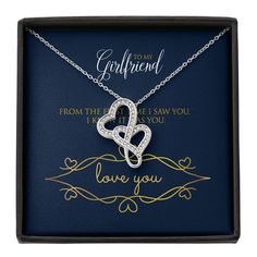 Imagine the joy on your loved one's face when she sees this gorgeous Double Hearts Necklace! The 2 joined hearts represent an eternal bond between two souls.This dazzling pendant is crafted with a 14K white gold finish and is adorned with delicate cubic zirconia crystals that provide lots of sparkle. Simply elegant and dresses up any outfit! It is a perfect gift for someone special! Make sure to get yours today!Product Details:• 14K white gold over stainless steel• Cubic zirconia crystals• Pendant size approximately 1" x 0.7" (27mm x 17mm)• Adjustable cable chain measures 18" - 22"• Lobster clasp attachment Double Heart Diamond Jewelry Gift, Double Heart Cubic Zirconia Jewelry Gift, Cubic Zirconia Jewelry For Valentine's Day, Valentine's Day Double Heart Jewelry For Wedding Gift, Double Heart Jewelry For Valentine's Day Wedding Gift, Valentine's Day Double Heart Wedding Gift Jewelry, Double Heart Diamond Necklace Gift, Valentine's Day Gift Jewelry With Diamond Accents, Valentine's Day Diamond Accented Jewelry Gift