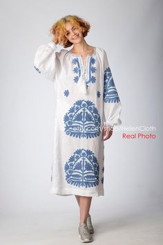 Mexico Embroidery, Mexico Dress, Mid Calf Dress, Appliqué Embroidery, Mexican Embroidered Dress, Ukrainian Clothing, Ukrainian Dress, Embroidered Wedding Dress, Dress Kaftan