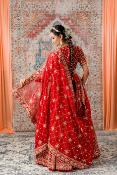 Deep Red Bridal Gotta Patti and Zardozi Lehenga – Panache Haute Couture Tomato Red Bridal Lehenga, Red Organza Pre-draped Saree, Red Pre-draped Saree For Eid Wedding, Red Gown For Eid And Traditional Ceremonies, Red Anarkali Gown For Traditional Ceremonies, Red Saree Dress For Traditional Ceremonies, Red Resham Embroidery Pre-draped Saree For Wedding, Traditional Kundan Dress With Sheer Dupatta, Bollywood Style Dola Silk Lehenga For Traditional Ceremonies