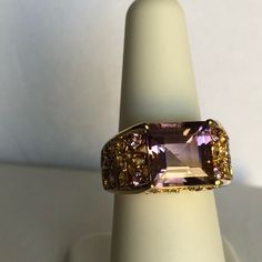 Sunrise Ametrine, Cotrine & Pink Topaz Gemstones (8.13 Cts) In 14k Yellow Gold Over Sterling Silver Ring *Citrine & Pink Topaz Round Gemstones Are Located On Both Sides Of The Ring Pink Topaz, Topaz Gemstone, Womens Jewelry Rings, Sterling Silver Ring, Citrine, Gold Ring, Silver Ring, Topaz, Sterling Silver Rings