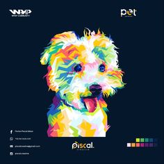 a colorful dog is featured in this poster