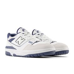 New Balance 550 'White Vintage Indigo' BB550STG Fluffy Shoes, New Balance Outfit, New Balance White, Back To School Shoes, New Balance Blue, Retro Basketball Shoes, Basic Shoes, Trendy Shoes Sneakers, Limited Edition Sneakers