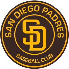 the san diego padres baseball club logo is shown in brown and yellow colors with gold lettering