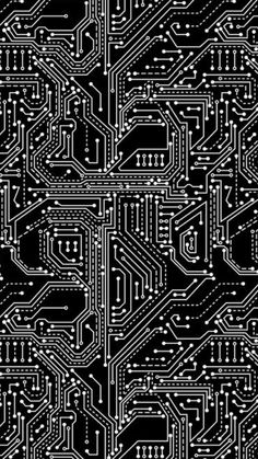 an electronic circuit board pattern in black and white