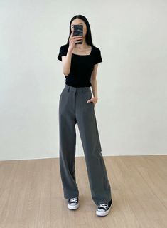 Slacks Outfit Casual, Pleated Pants Outfit, Ribbon Lettering, Slacks Outfit, Korean Female Fashion, Kpop Style, Seoul South Korea, Streetwear Casual, Pleated Pants