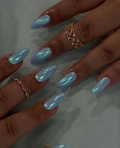 Blue Chrome Nails, Chrome Nails Designs, Summery Nails, Dream Nails, Funky Nails, Pretty Acrylic Nails, Chic Nails, Short Acrylic Nails, Chrome Nails