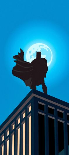 the silhouette of a batman standing on top of a building