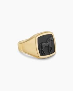 Petrvs Horse Pinky Ring in 18K Yellow Gold, 14.8mm Greek Sun God, David Yurman Mens, Mens Pinky Ring, Beach Boutique, Signet Ring Men, Signet Rings, Black Onyx Ring, Ancient Coins, Onyx Ring