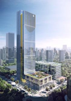 an artist's rendering of a large building in the middle of a city with tall buildings