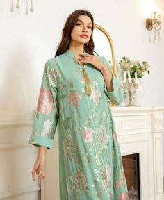 Look your best during Eid with our stunning Eid Embroidery Sequins Chiffon Kaftan Caftan Dresses made for Muslim women. Shop our collection now. Long Sleeve Chiffon Kaftan For Spring, Spring Georgette Kaftan With Floral Embroidery, Embroidered Long Sleeve Georgette Kaftan, Spring Floral Embroidered Georgette Kaftan, Caftan Dresses, Fashion Abaya, Chiffon Kaftan, Eid Dress, Arabian Women