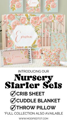 an image of nursery decor with the words nursery starter sets on it