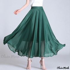 Olivia Mark - Chic and Sophisticated High-Waisted Umbrella Skirt in Long Black, with Graceful Draping and A-Line Design Umbrella Skirt, Fashion Bottoms, Beach Skirt, Floral Chiffon, Types Of Skirts, Long Black, Olivia Mark, Modest Outfits, Line Design