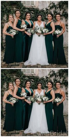 the bride and her bridesmaids are posing for pictures