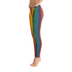 Super soft and comfortable, these Rainbow Jerry Leggings are perfect for shows, yoga, or just lounging around listening to your favorite band. These leggings were inspired by a photo I saw of Jerry from the 1960's wearing an amazing pair of rainbow striped pants. I then recreated those pants by turning them into these women's leggings! GARMENT DETAILS Polyester/spandex leggings made of a comfortable microfiber yarn, they'll never lose their stretch. 82% polyester / 18% spandex Elastic waistband Multicolor Stretch Yoga Pants, Stretch Multicolor Yoga Pants, Casual Multicolor Leggings For Pilates, Multicolor Casual Yoga Pants For Pilates, Casual Multicolor Yoga Pants For Pilates, Multicolor Full-length Activewear For Yoga, Multicolor Stretch Yoga Pants For Pilates, Multicolor Full-length Yoga Activewear, Rainbow Clothing