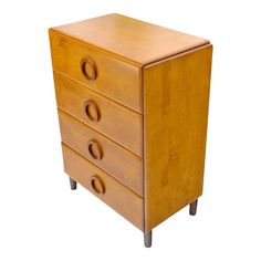 a small wooden dresser with three drawers on one side and four knobs on the other